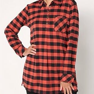 Denim&Co Regular Buffalo Check So Soft Jersey Henley Tunic